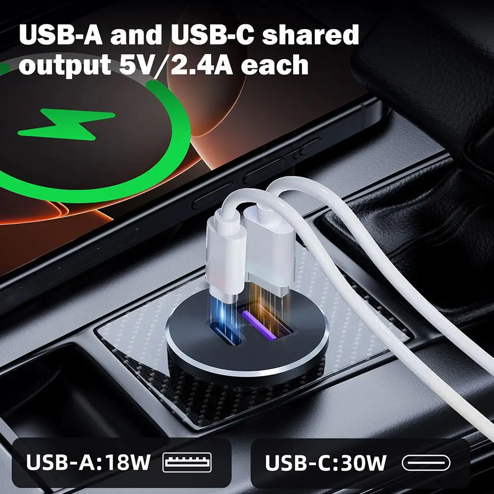 شاحن سيارة صغير مزدوج شحن سريع 30 واط USB-C 18 واط USB-A مهايئ شاحن هاتف السيارة اكسسوارات السيارات لأنظمة D.C 12 فولت-24 فولت #3