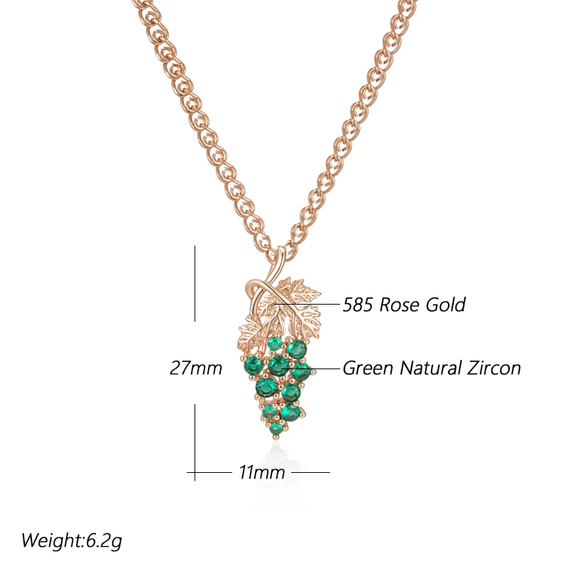 Kienl Hot Full Shiny Green Natural Zircon Long Grape Pendant Necklace for Women 585 Rose Gold Color Ethnic Bride Daily Jewelry