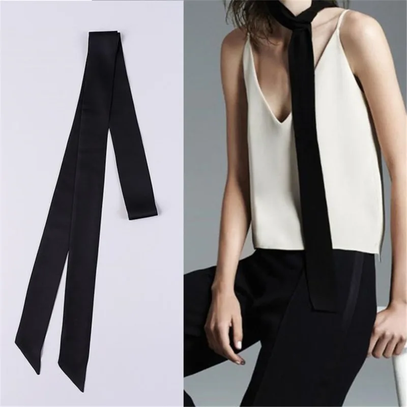 

Fashion Women Long Skinny Scarf Elegant Solid Printed Neckerchief Versatile Hair Band Bag Handle Decor Ribbon for Daily Dress Up