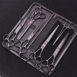 7'' Purple Dragon Pet Grooming Scissors Dog Cat Fish Bone Thinning Hairdressing Shears Curved Cutting Hemostatic Forceps Z3102