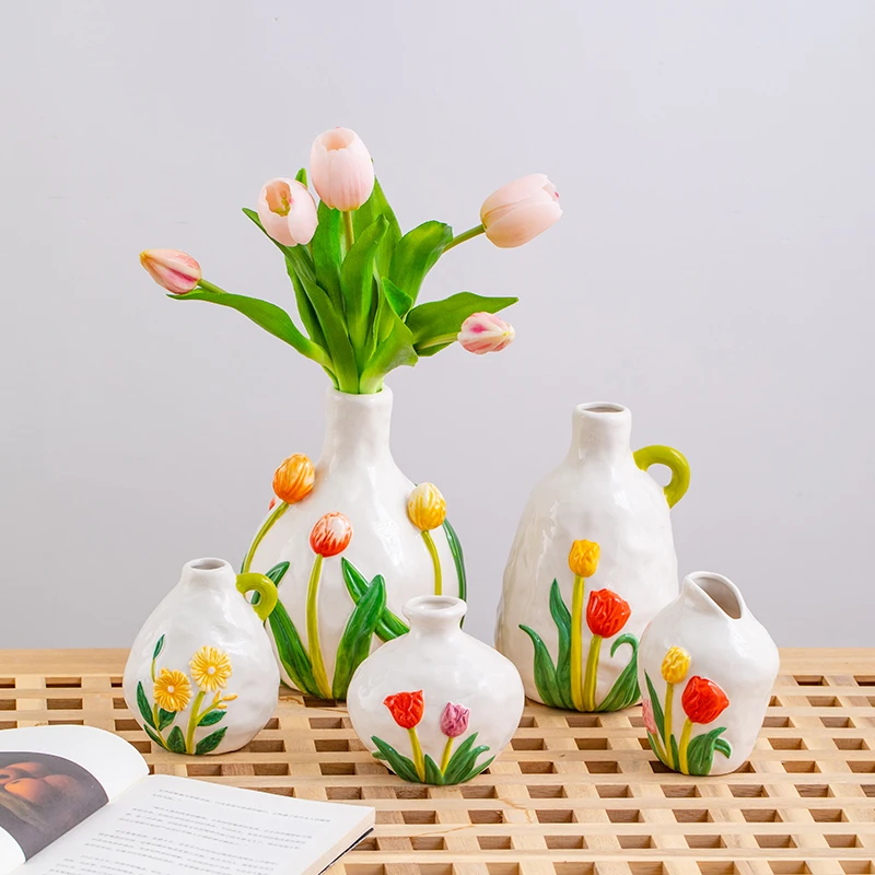 

Ceramic dried flower vase - Vintage country-style flower creative decorative piece - Flower container