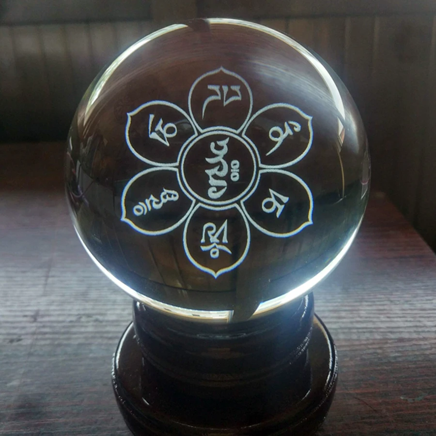 Wholesale Buddhist supplie HOME Altar Efficacious buddha bless  mantra Om Mani Padme Hum 3D Crystal ball protective talisman
