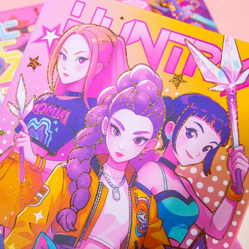 K pop Demon Hunters دفتر بإبزيم مغناطيسي كرتوني للرسوم المتحركة صفحة ملونة دفتر مخطط الشفط HUNTR/X Rumi Mira Zoey