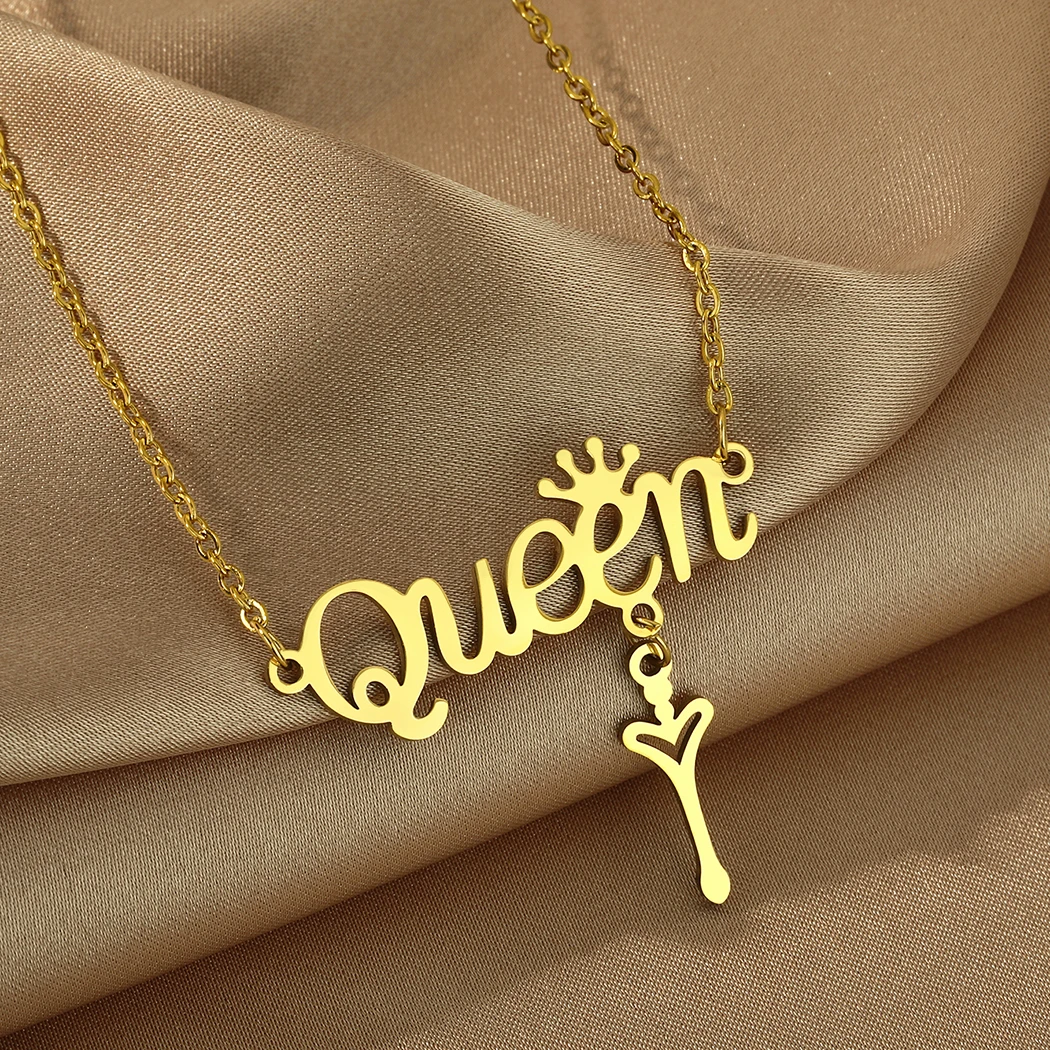 Queen Necklace Crown Tassels Heart Sword Stainless Steel Pendant Jewelry Vintage Necklace for Women Clavicle Chains Jewelry Gift