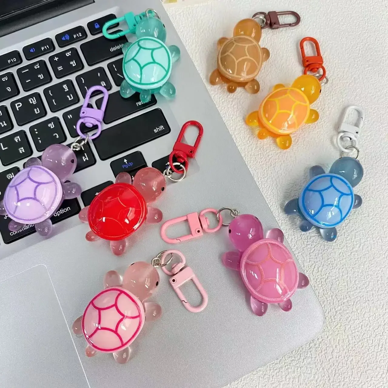 Cartoon 3D Turtle Keychain Candy Color Acrylic Animal Charms With Key Ring Kid Toys Student Diy Backpack Decoration Gifts