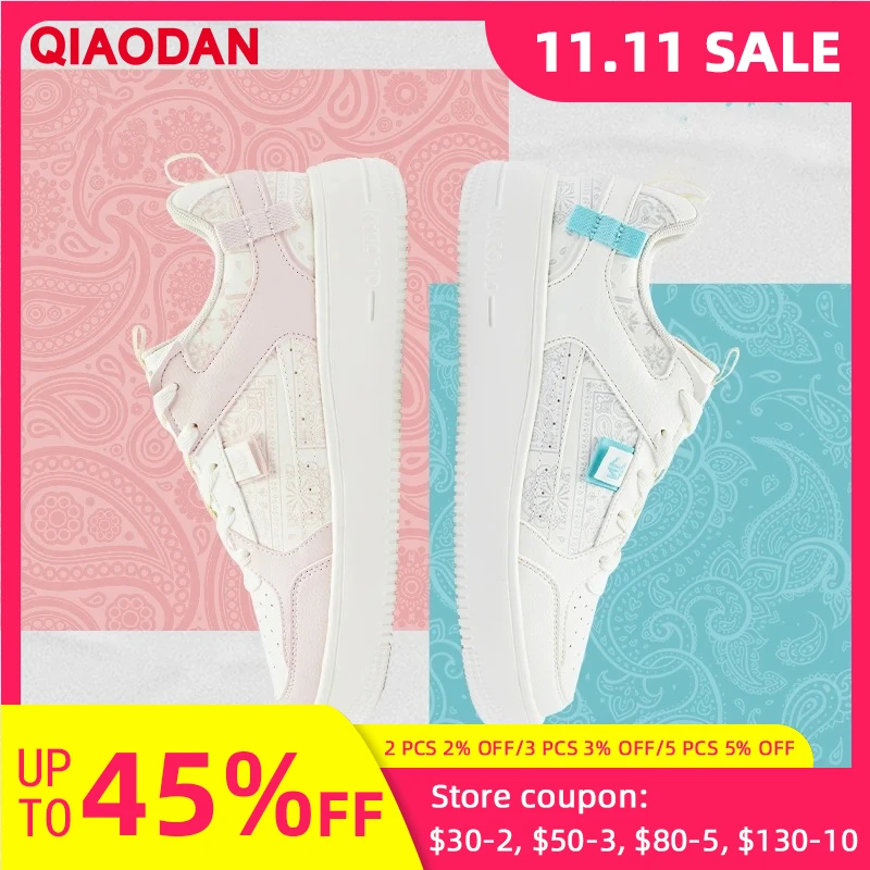 

QIAODAN женская обувь для скейтбординга 2025 повседневные модные роскошные кожаные водонепроницаемые легкие спортивные кроссовки на открытом воздухе XM26210525