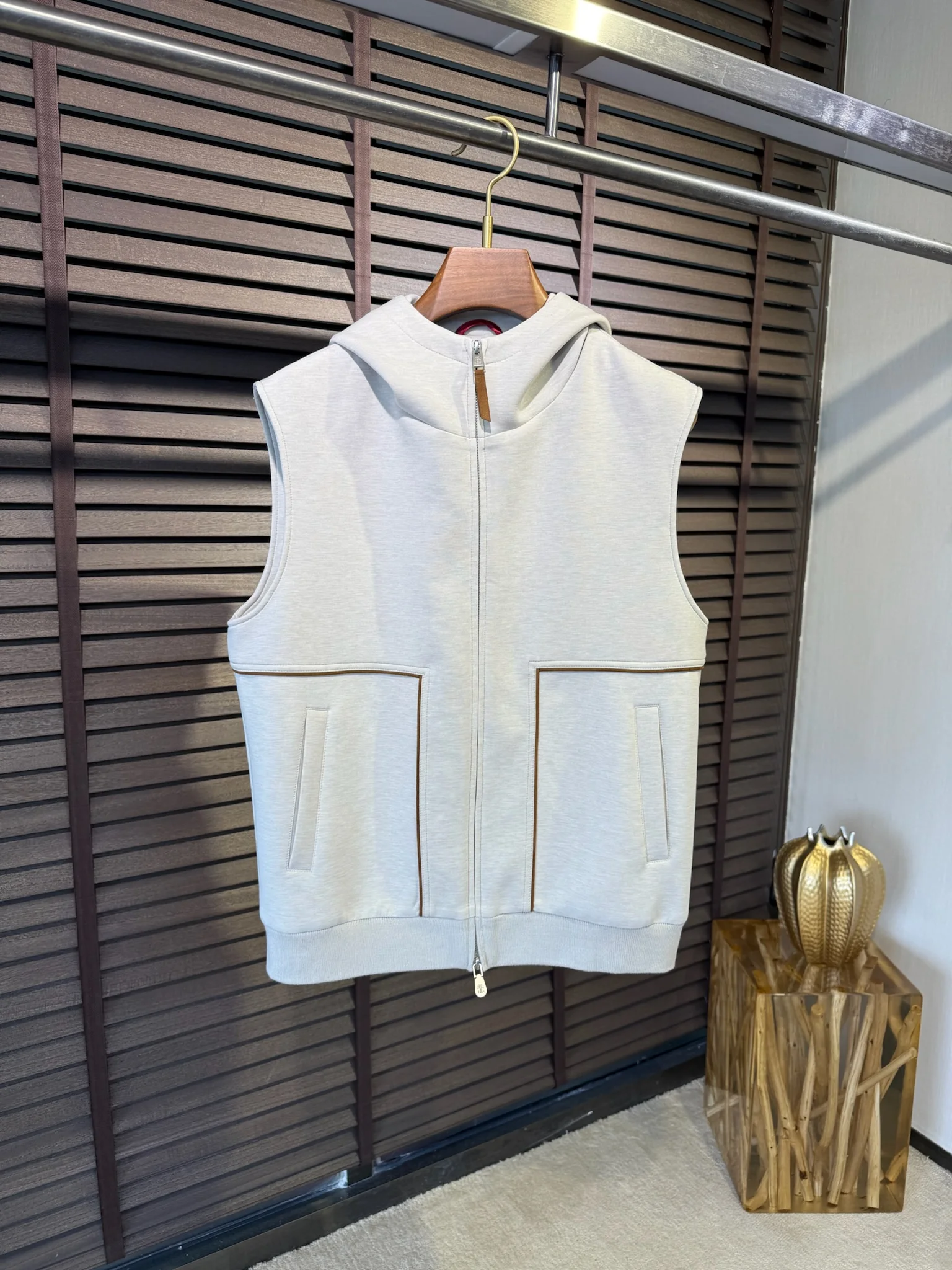 

Italian Sle Wool Silk Vest Lightweight Casual Men's Faion Spring Autumn Hooded Simple Leisure Jaet Stand Fit Zipper