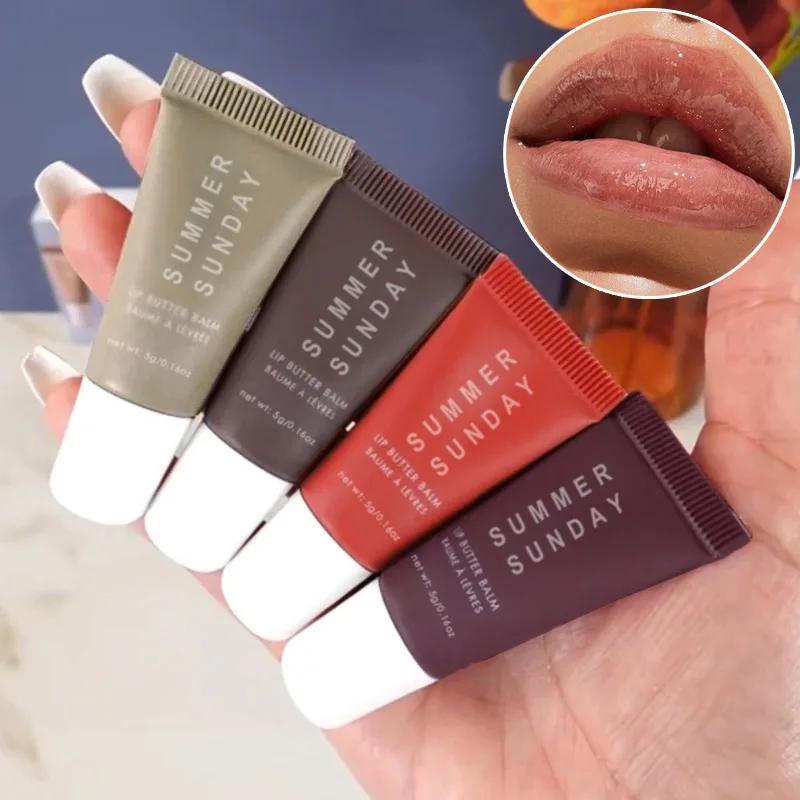 Sommer-Lippenglasur, 4 Stück, butterfeuchtend, langanhaltend, feuchtigkeitsspendend, zeigt guter Teint, einfach zu färben getönte Lippenbalsam-Set-Box