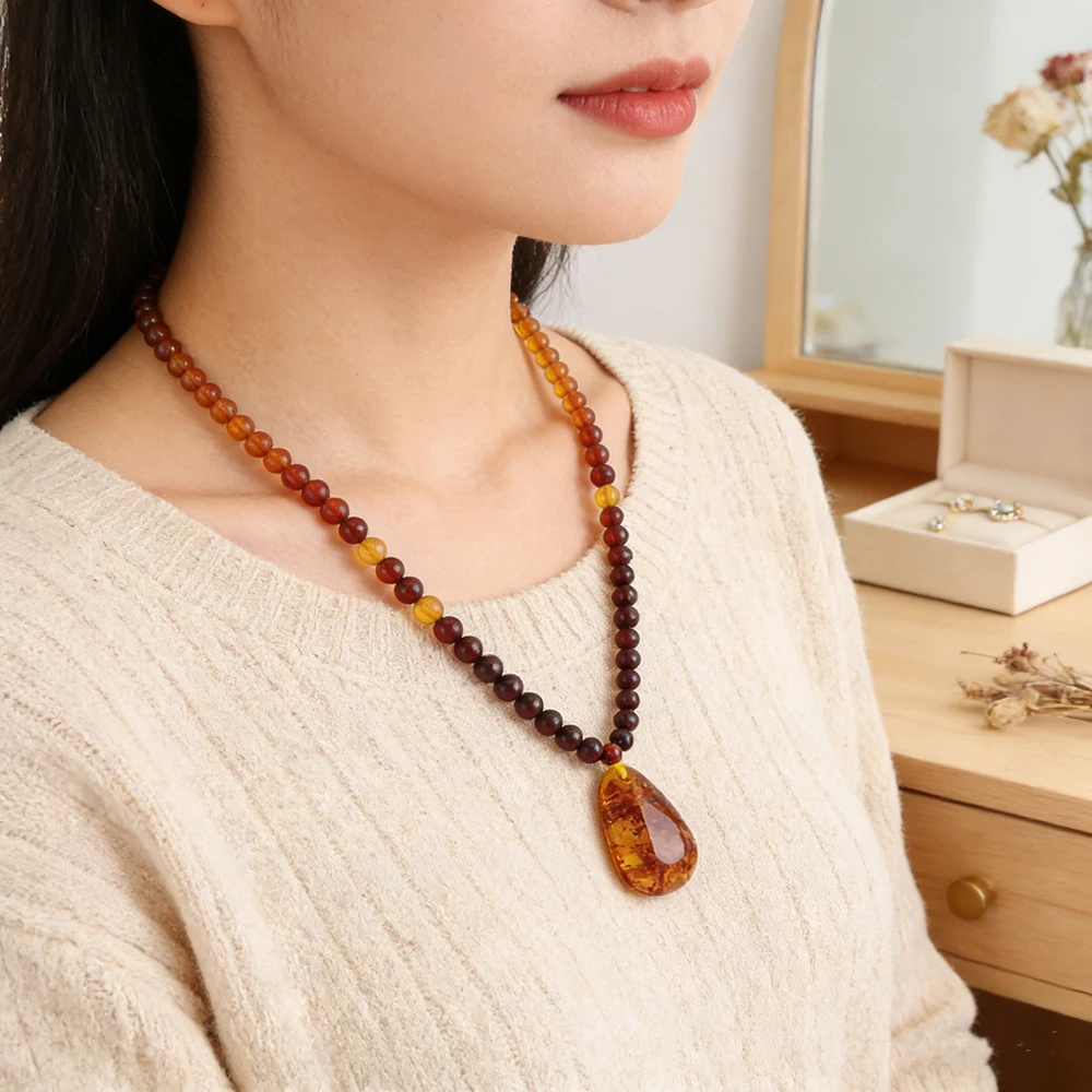 

Top Natural Baltic Amber Adjustable Pendant 4.5-5mm Gemstone Luxuriou Necklace Jewelry for Women Daily Wear Birthday Party Gift