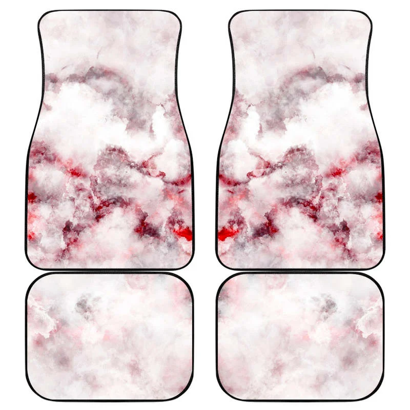 

White Ruby Marble Print Front and Back Car Floor Mats Heavy Carpet Front and Rear Full Set 4PCs Pack