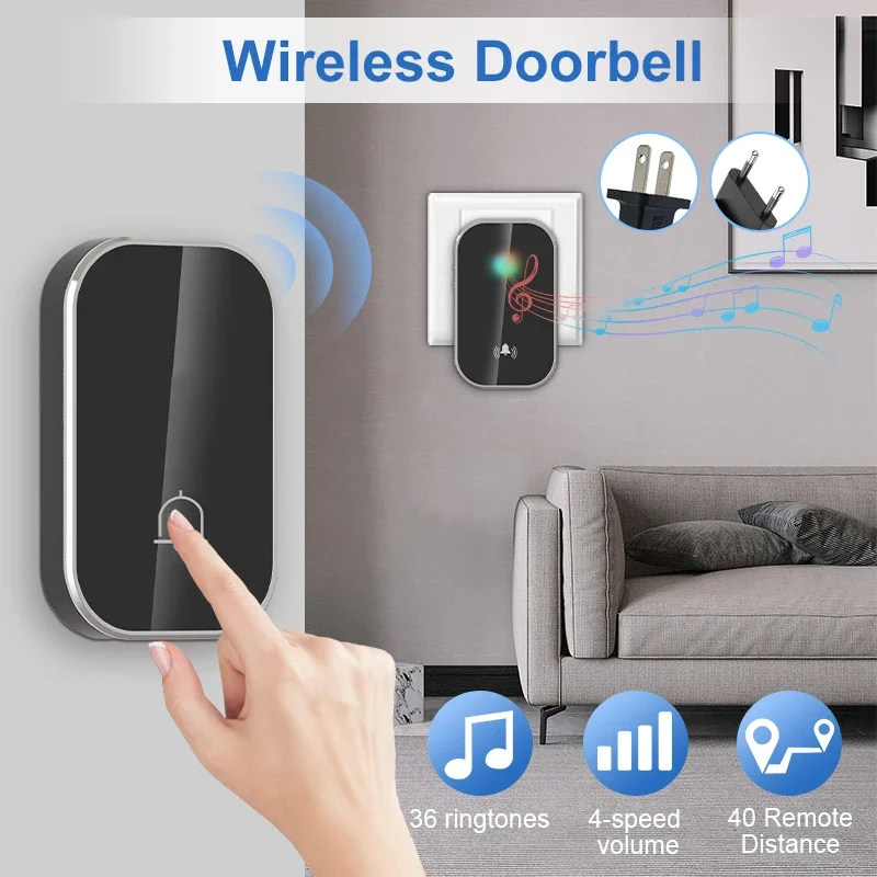 

2026 Wireless Doorbell Smart Home Welcome Door Bell 36 Ringtones 300M Long Distance Outdoor House Door Chime Kit Battery Free