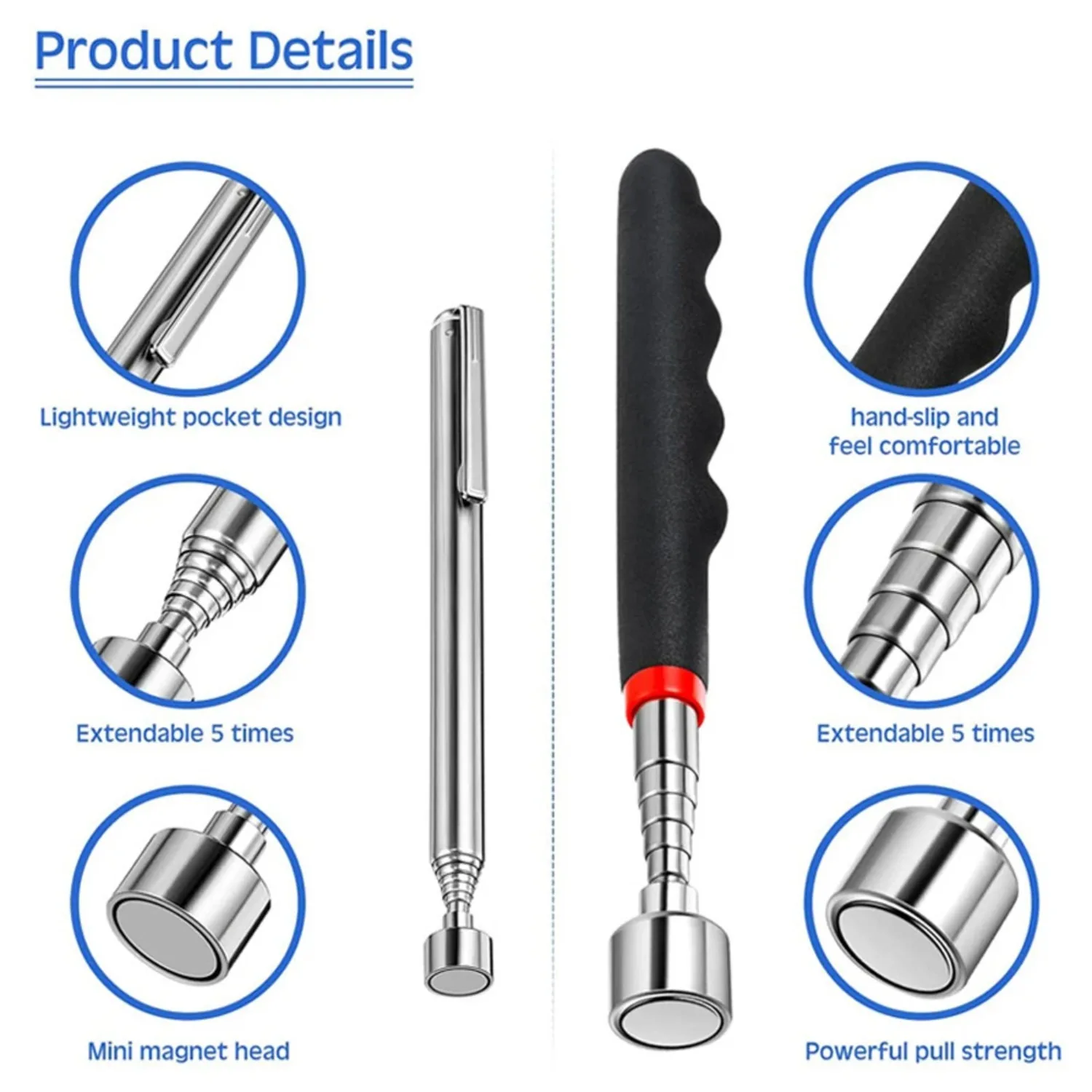 Adjustable Pick-Up Rod, Mini Portable Magnetic Pick-Up Tool with Extendable Magnet for Screws, Nuts, and Bolts