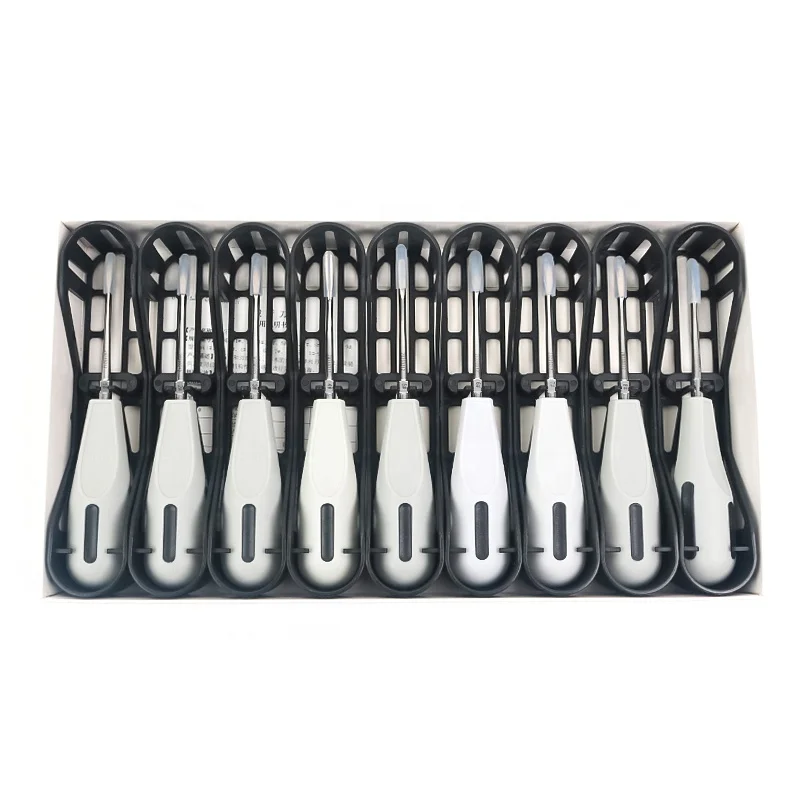 9 Pcs/Set Tooth Luxating Lift Elevators Stainless Steel Dental Curved Minimally Invasive Root Elevator Kit