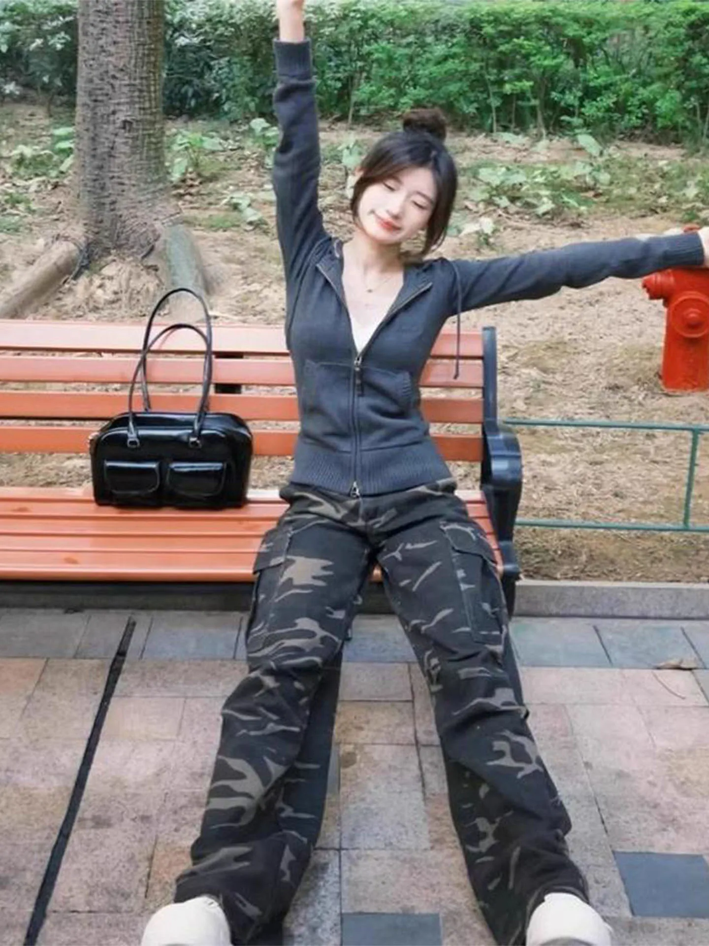 الرجعية الأمريكية منقوشة قلنسوة بسحاب المرأة محبوك سليم صالح الخريف الراقية المشاعر ملابس خارجية حامل الطبعة تخفيف Sle #3