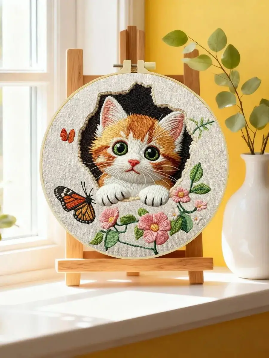 1 Stück 20X20CM/15X15CM 7,87/6,3 Zoll Tier - Katze Stickerei Starter-Kit DIY-Kit DIY-Stickerei-Set Handarbeiten Nadelkunst – Detail 6