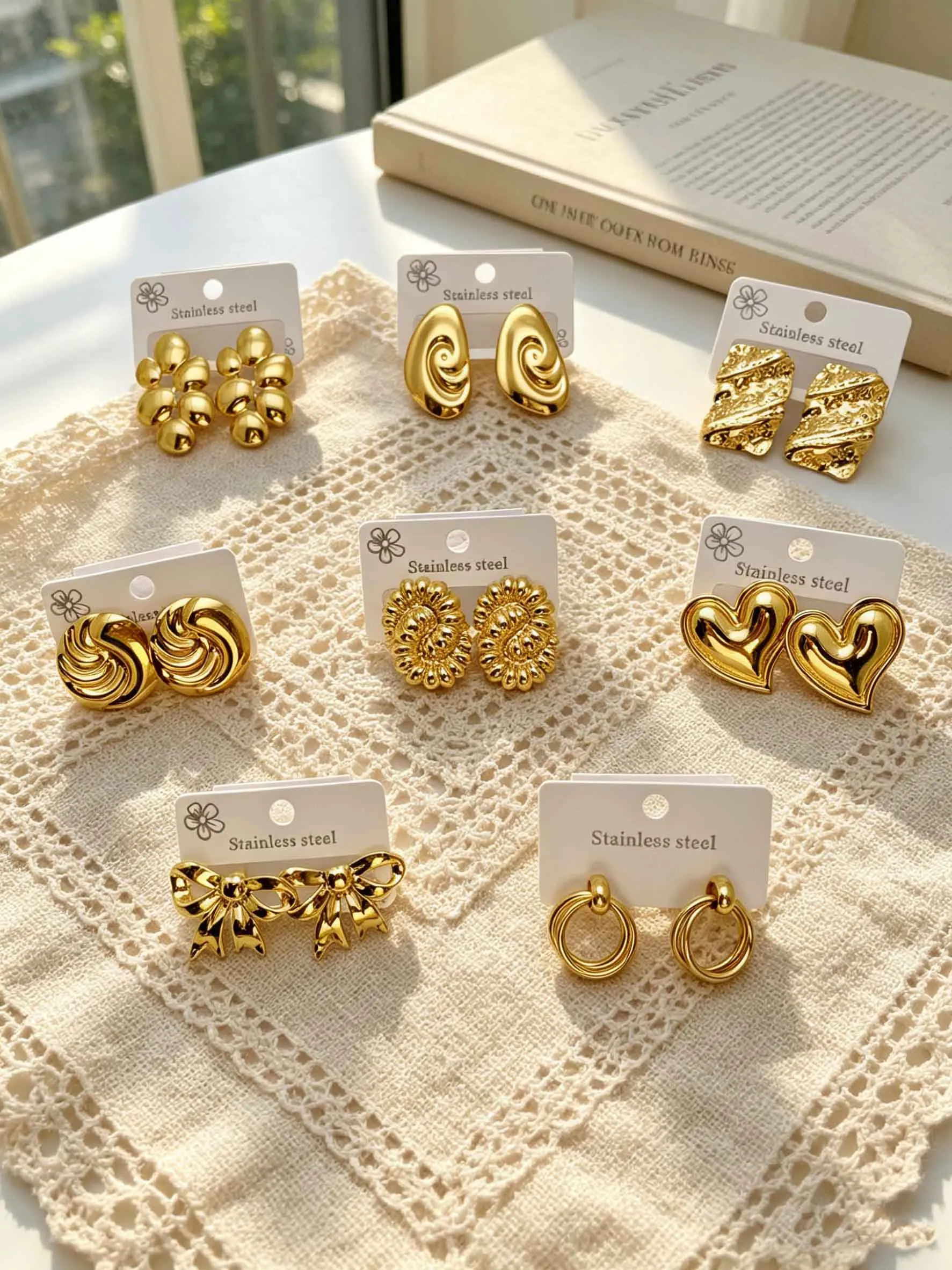 

Gold Stud Earrings for Women 18K Gold Plated Stainless Steel Hypoallergenic Non Tarnish Vintage Chunky Statement Jewelry Gift