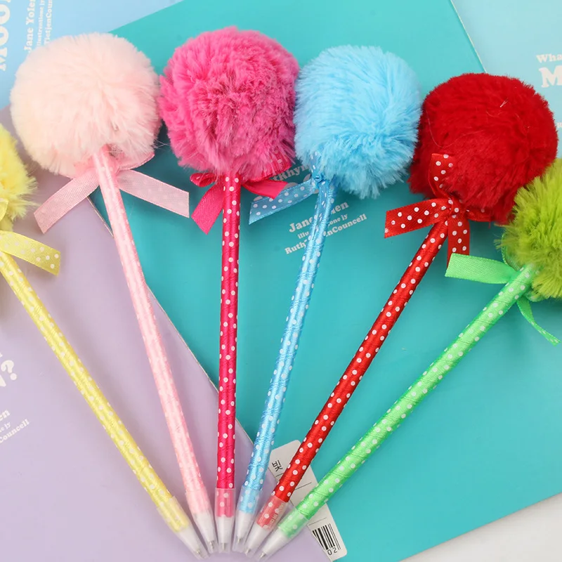 

5 шт./симпатичная Шариковая ручка с бантом для волос, канцелярские товары, шариковая ручка, плюшевая ручка, прекрасные товары для студентов, милые подарки