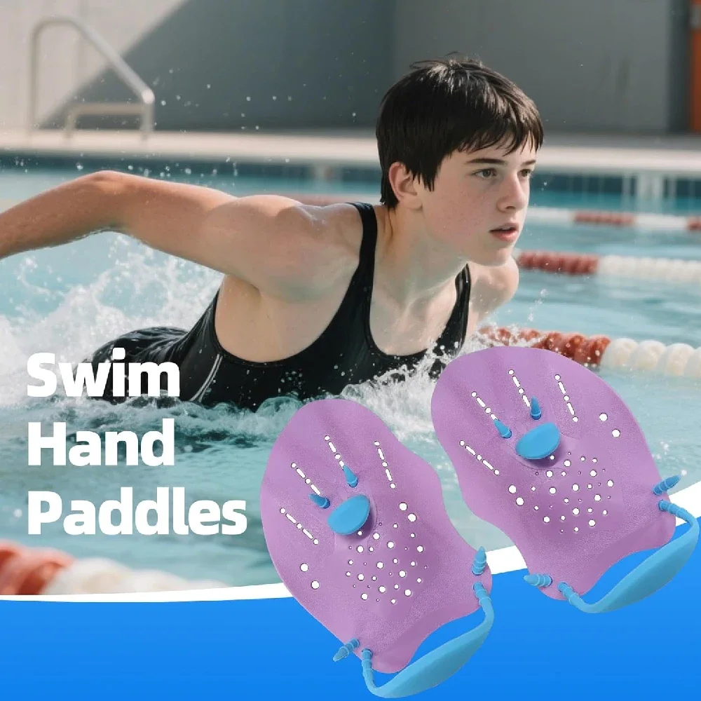 1 Pair Swimming Hand Fins Paddles, Adjustable Finger Buckle Swim Training Paddles, Wear Resistant Pool Accessories for Beginner