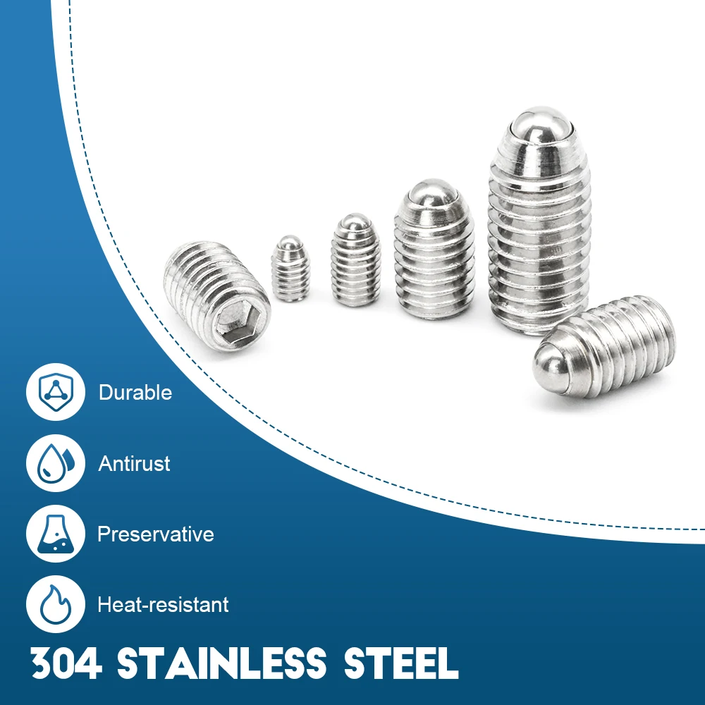 HOWSHENG 4-30pcs Hex Socket Ball Domed Point Set Screws M3 M4 M5 M8 M10 M12 Stainless Steel Spring Plunger Screw