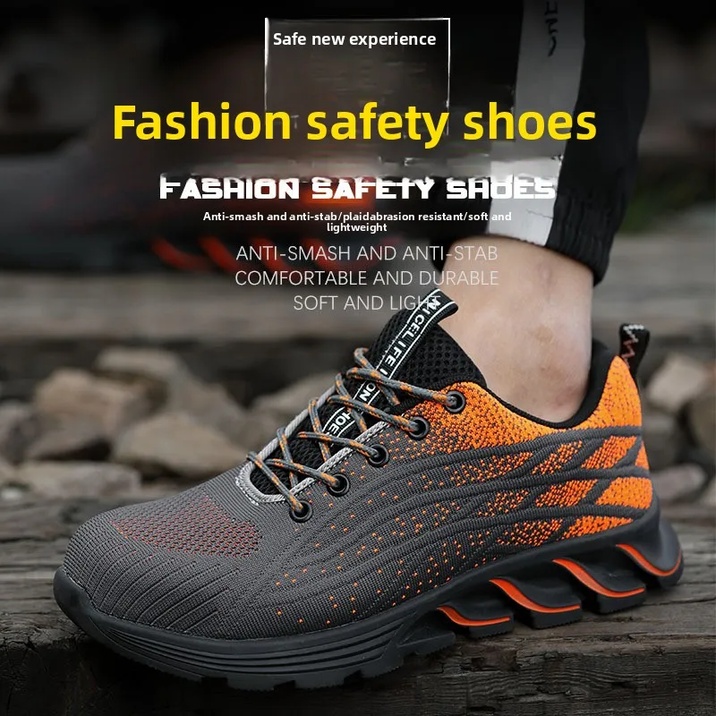 Men Breathable Fly Woven Steel Toe Safety Work Shoes Anti Smash Anti Puncture Lightweight Industrial Protective Footwear