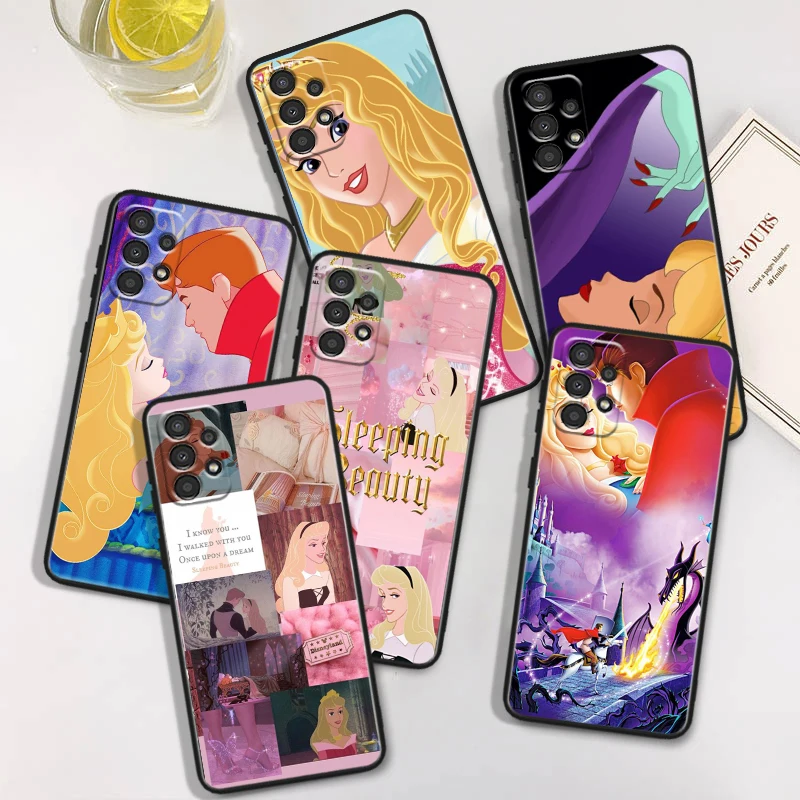 Sleeping Beauty Black Phone Case For Samsung A 01 02 03 04 05 10 11 12 13 14 20 21 22 23 25 30 S E Core Shell Soft Cover Capa