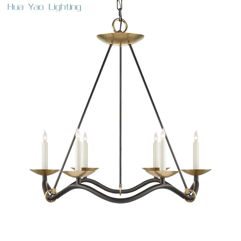 Wave-Shaped Copper Restaurant Chandelier American Simple Elegant Bedroom Study Lamp in the Living Room Designer Staircase Lamps