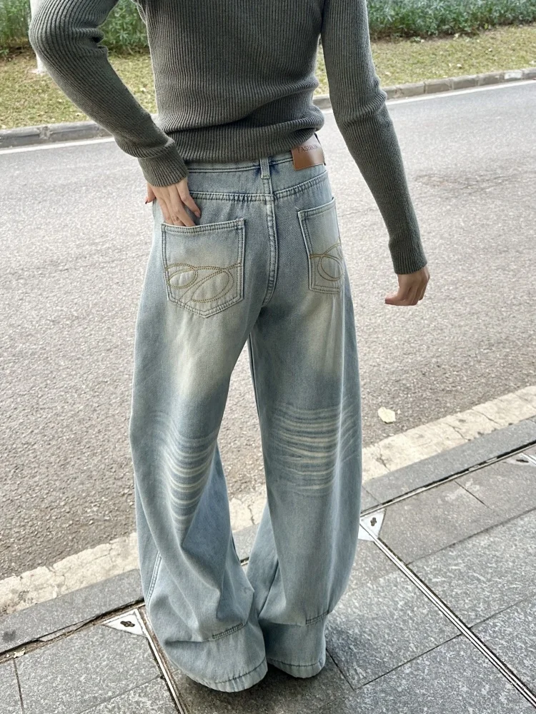 

plus Size American Style Denim Jeans Women Loose High Waist Straight Leg Wide Leg Pants Pear Shape Body Spring Seasonal Wear