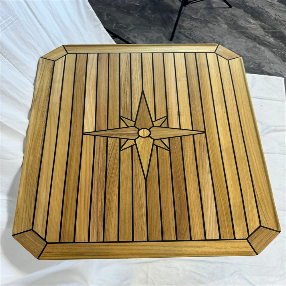 Rectangular Teak Table Top 660x840mm,26x33.1 Inch Square Corner Star Inlay Marine Boat Yacht RV TT6584