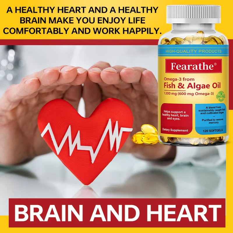 Omega 3 Softgels - Fish Oil & Algae Oil, EPA & DHA, Essential Fatty Acid Supplement for Heart Brain Eye Skin & Immune Wellness - view 2