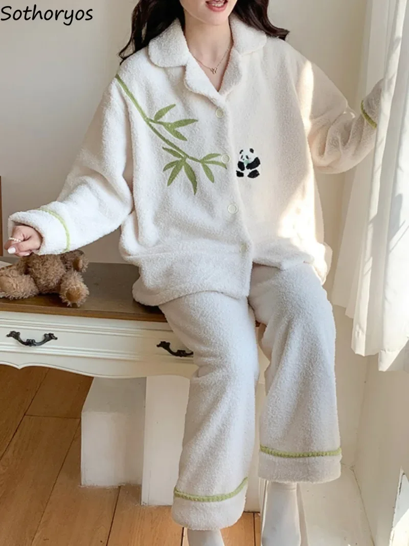 

Pajama Sets Women Chic Long Sleeve Trousers Coral Fleece Warm Thickened Homewear Popular Winter Outfits Harajuku Nightwear Ins