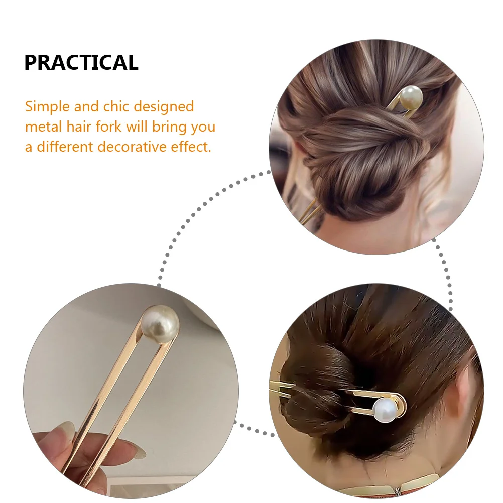 

2Pcs Metal Pearl Hair Fork Stylish Chignon Pin Elegant Updo Styling Accessory