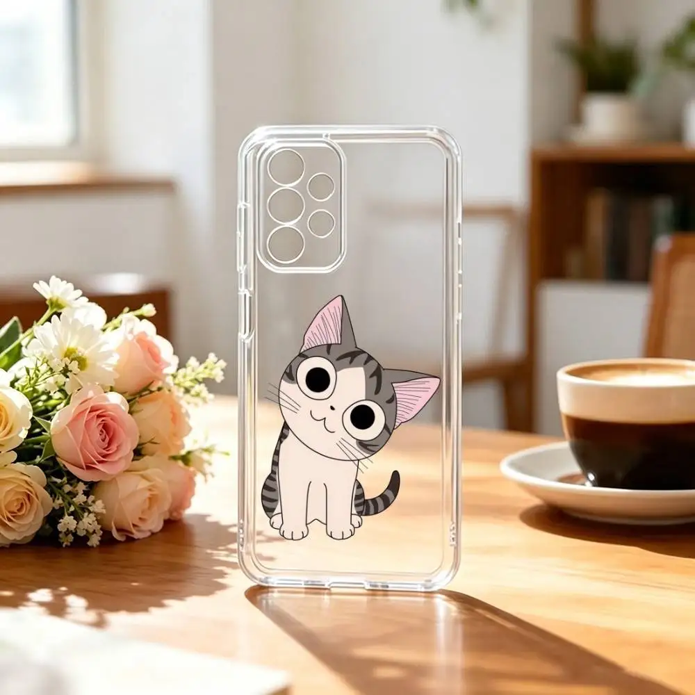 Cartoon Cat-T Meow Phone Case Transparent Silicone Soft For Samsung S25,S24,S21,S22,S23,S30,Ultra,S20,Plus,Fe