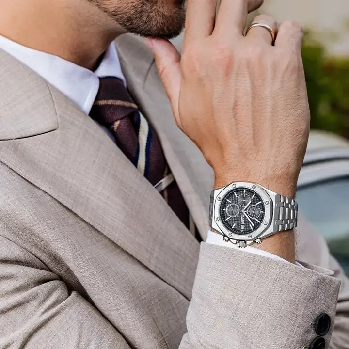 Mark Fairwhale cronografo uomo orologio Luxury Octagon orologio da polso al quarzo in acciaio inossidabile Business impermeabile luminoso montre homme