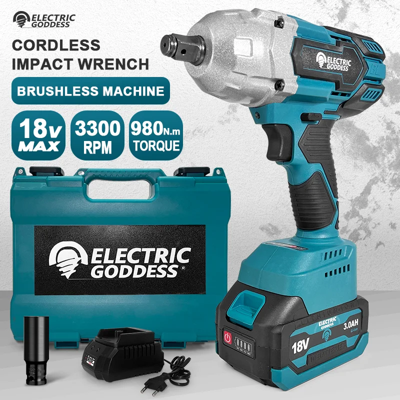 

EGOD Brushless Electric Impact Wrench 980N.M Two Adjustable Modes High Speed Home Auto Repair Tires For Makita18V Battery