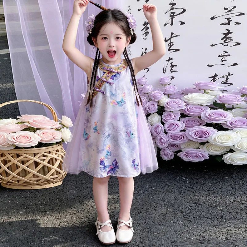 Girls' 2026 New Chinese Dress Summer Children's Summer beautiful Princess Ancient Style Cheongsam Dress