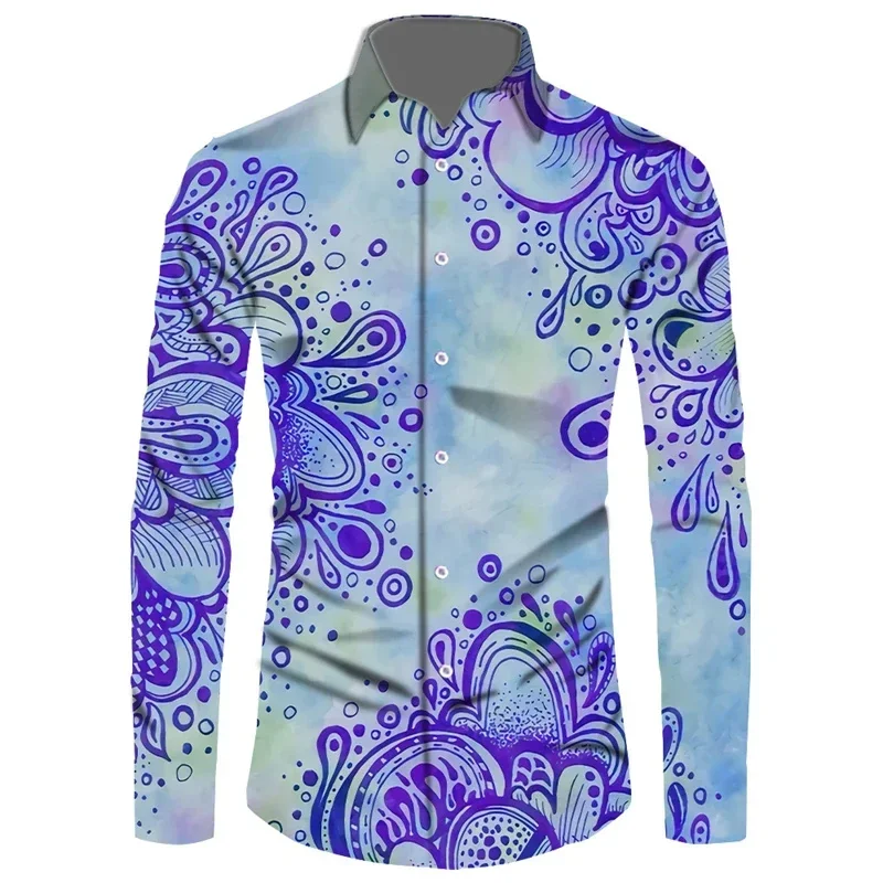 Vintage 3D Print Ancient Babylon Paisley Patterns Long Sleeve Shirts Hinduism Spiritual Totem Graphic Office Shirts For Men Tops