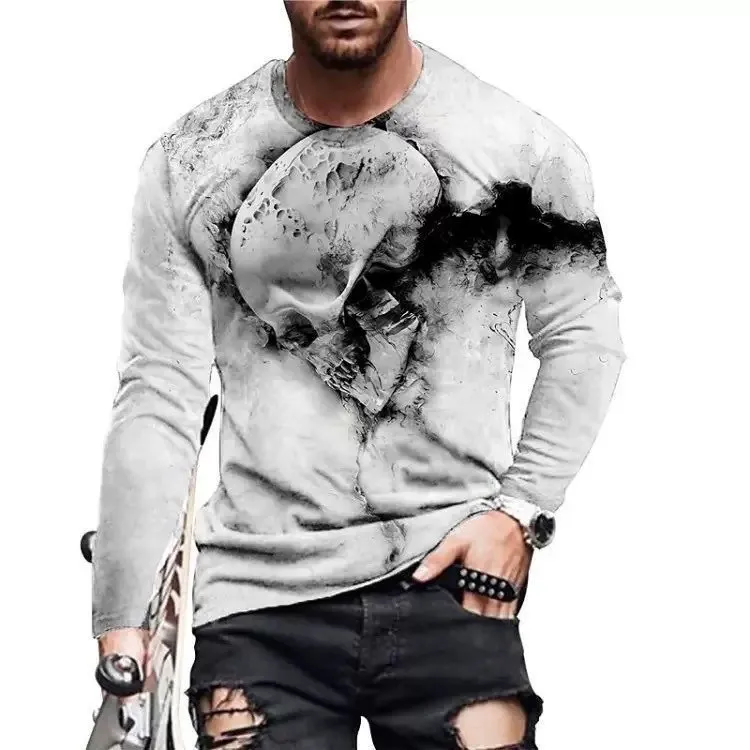 T Shirts for Men Long Sleeve Print Skull Hip-hop Harajuku Casual Spring and Autumn Men\'s Tops Streetwear Clothing\'s 5xl