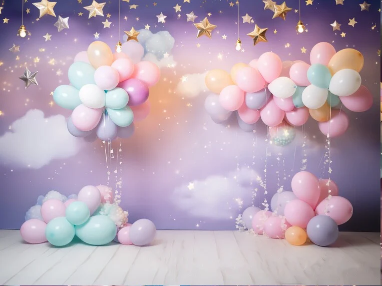 

Balloons Stars Rainbow Baby Birthday Clouds backdrops computer print newborn baby Photography Studio Backgrounds