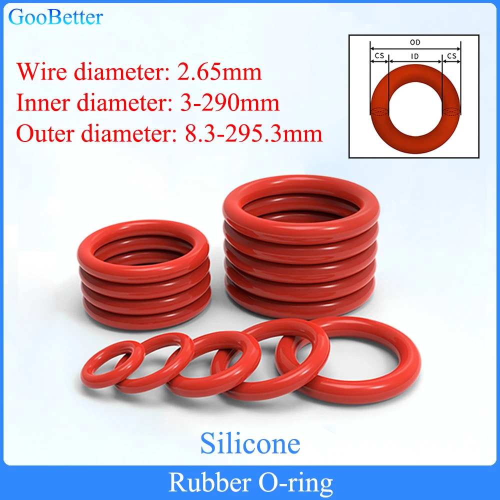 1-100Pcs Red Silicone Ring Gasket CS 2.65mm Silicon O Ring Gasket Food Grade Rubber O-ring VMQ Washer ID 3-290mm