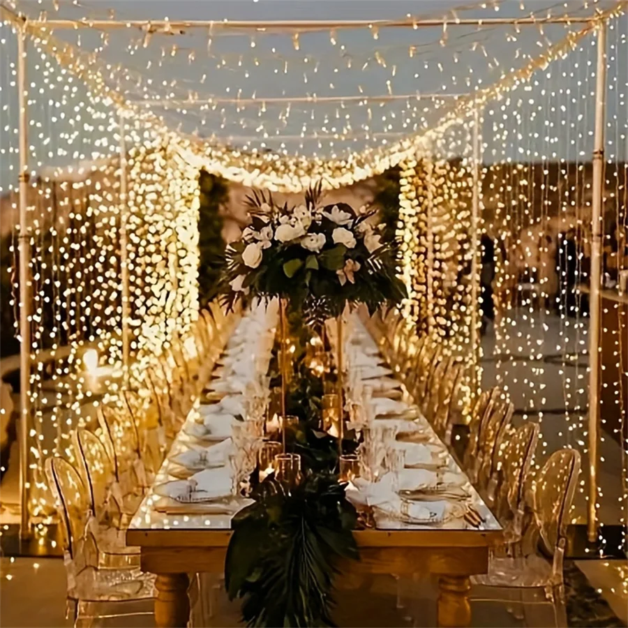 Battery Powered LED Curtain String Lights 8 Modes Fairy Lights Garden Wedding Birthday Holiday Bedroom Decorations for Home