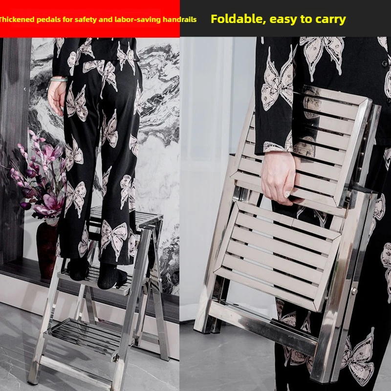 Roestvrijstalen vouwladder Zware A-frame opstapkruk Antislip klimladder voor daktoegang Thuis Multifunctionele ladder