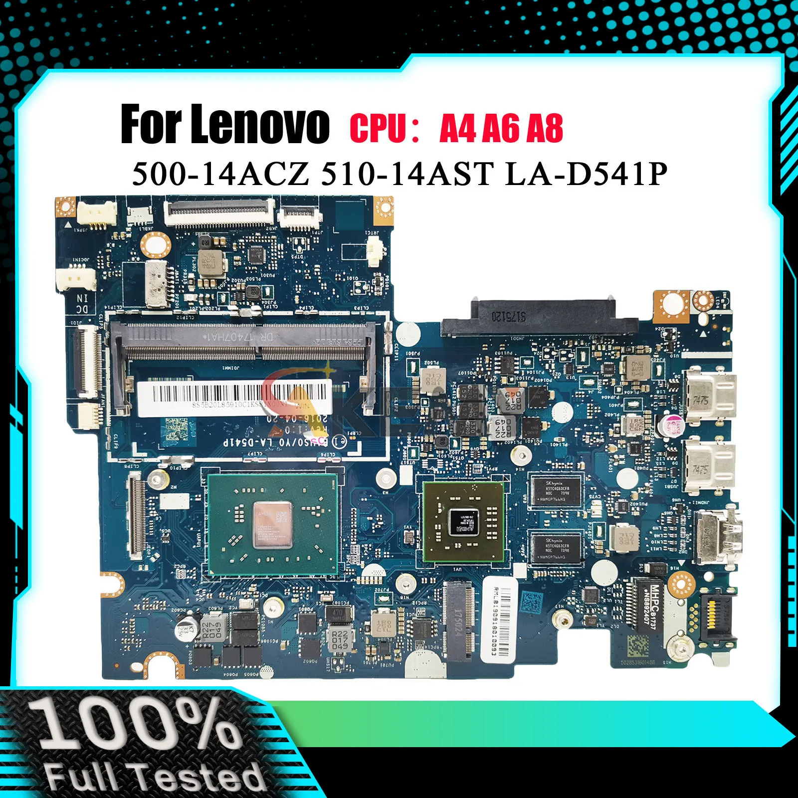

Laptop Motherboard LA-D541P For Lenovo Yoga 510-14AST with A6 A9 CPU DDR4 UMA 100% Fully Tested
