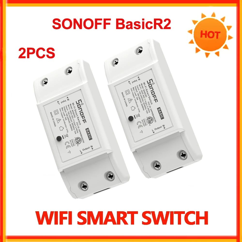 

2 шт., беспроводной смарт-выключатель Sonoff Basic R2 с поддержкой Wi-Fi