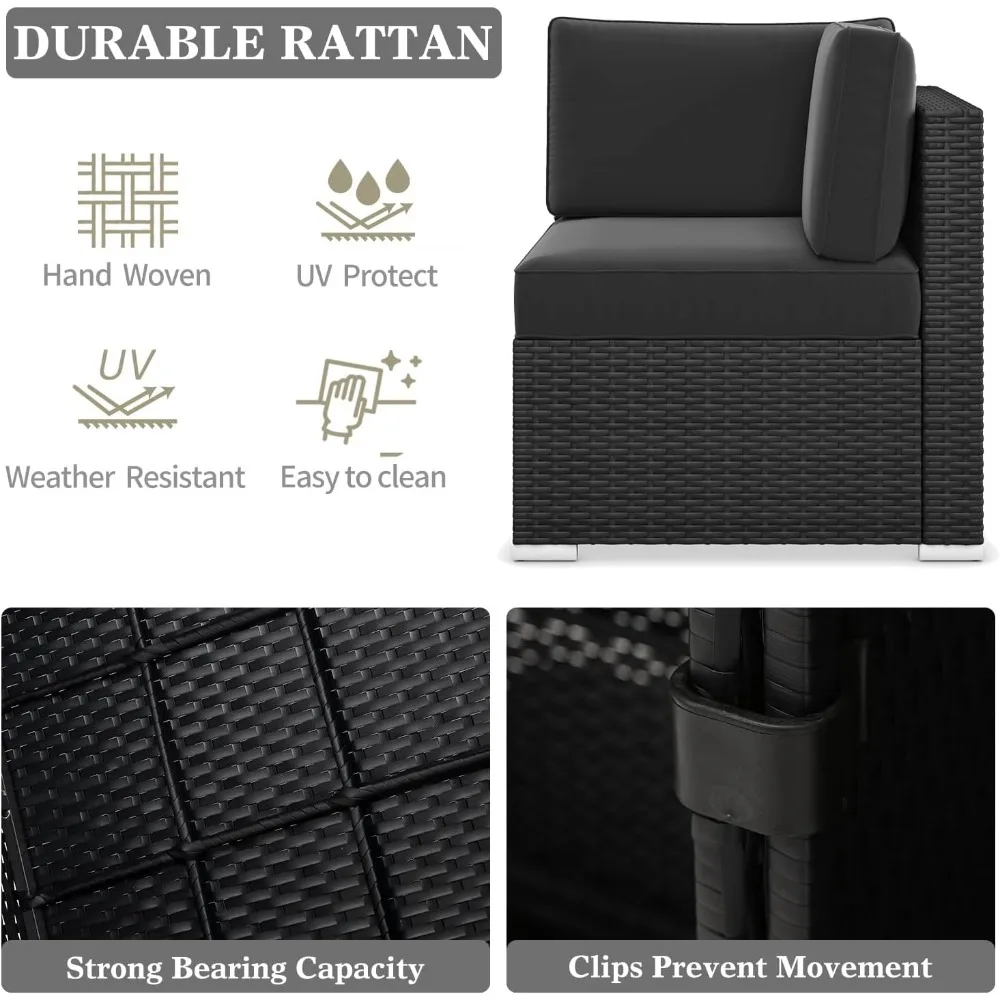 8 Piece Patio Furniture Set with 44"Fire Table, Outdoor Furniture Conversation Set Wicker Rattan Sofa Set with Coffee Table image 4