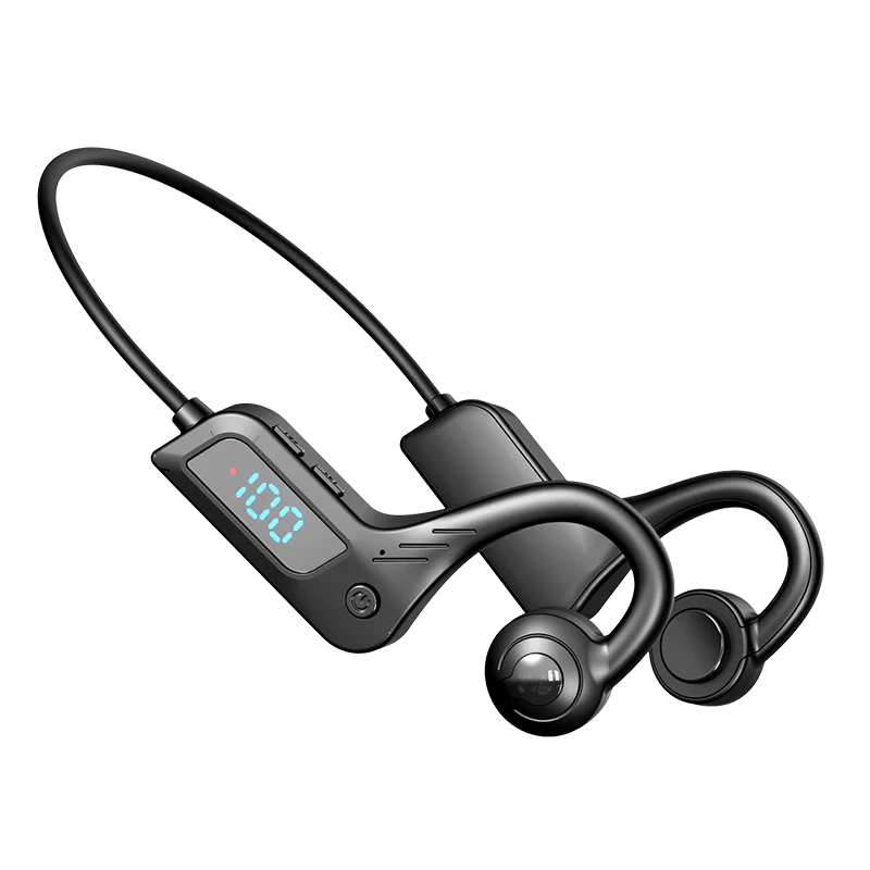 Słuchawki Bluetooth z przewodnictwem kostnym, z cyfrowym wyświetlaczem, Bluetooth 5.3, wodoodporne, sportowe słuchawki douszne z gniazdem na kartę. — zdjęcie produktu 7