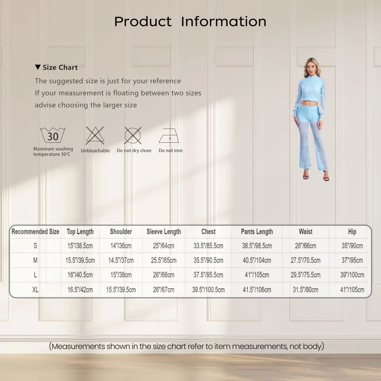 Abito da donna elegante trasparente in pizzo floreale con collo a lupetto, manica a lanterna, t-shirt corta e pantaloncini incorporati, pantaloni lunghi