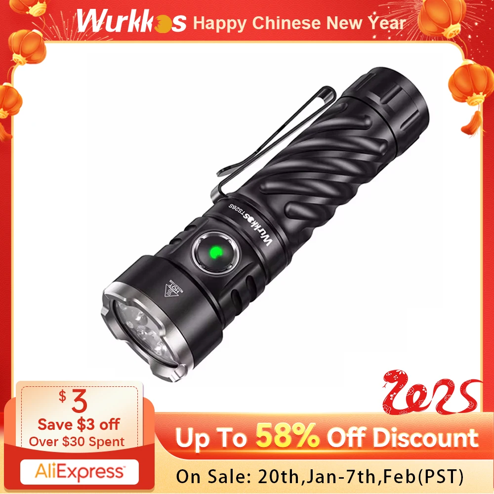 Wurkkos TS26S Rechargeable 21700 LED Powerful Flashlight 519A Max 3100LM IPX8 with Magnet Tail & 3A Reverse Charging for Hiking