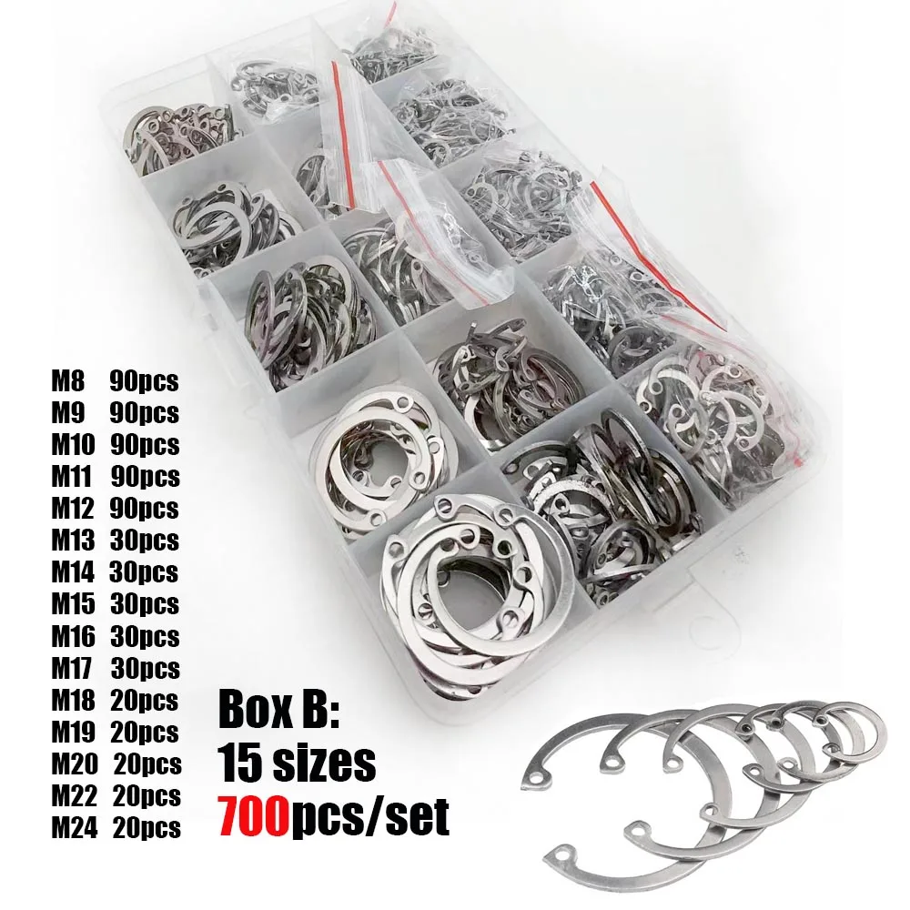 

350/700X/set M8-M24 GB893 304 Stainless Steel Steel C Type Internal Circlip Retaining Clip Snap Ring for Hole Assortment Kit Set