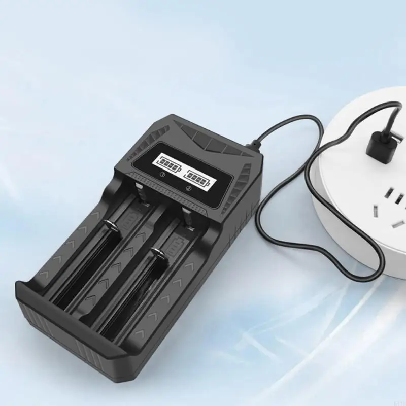 

Battery Charging Type C Input Double Independent Slots LCD Screen For 18650 21700 3.7V Batteries Fireproof Housing