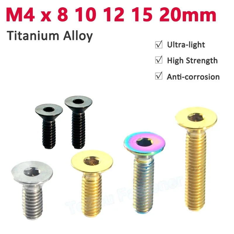 

1pcs Titanium Alloy M4 x 8 10 12 15 20 mm Allen Key Flat Countersunk Hexagon Hex Socket Head Screw Titanium Bolt For Bicycle Car